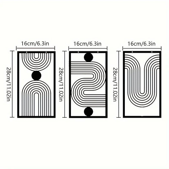 Set of 3 Abstract Geometric Black Metal Wall Art