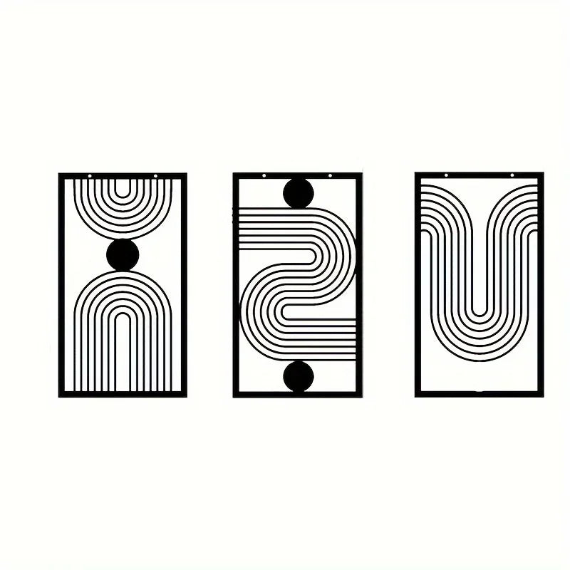 Set of 3 Abstract Geometric Black Metal Wall Art