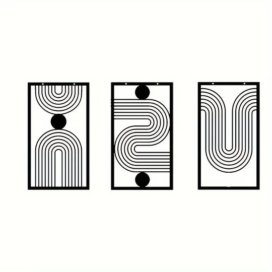 Set of 3 Abstract Geometric Black Metal Wall Art