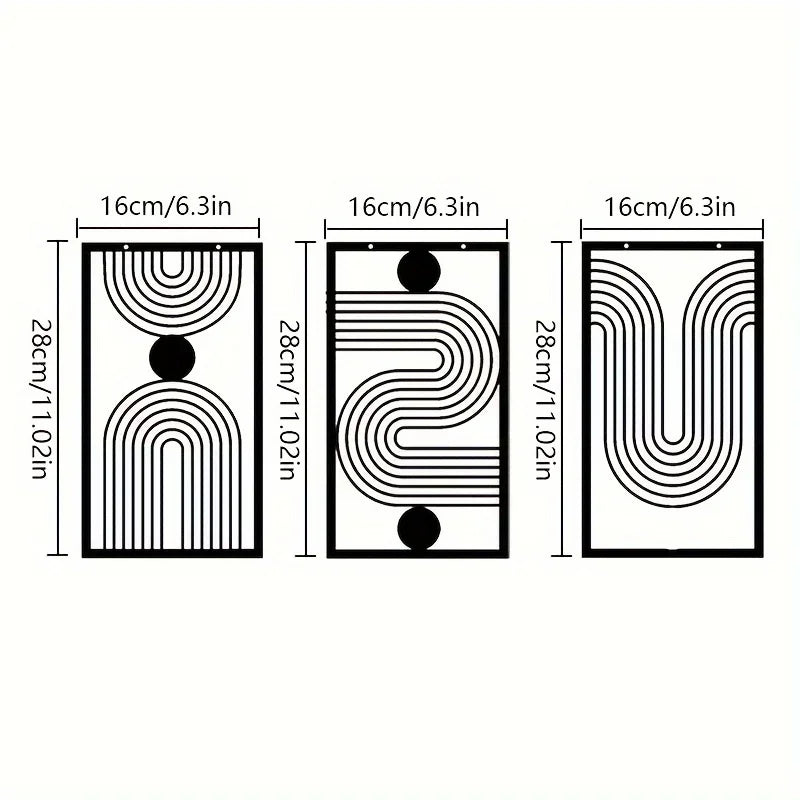 Set of 3 Abstract Geometric Black Metal Wall Art