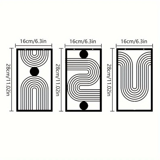 Set of 3 Abstract Geometric Black Metal Wall Art