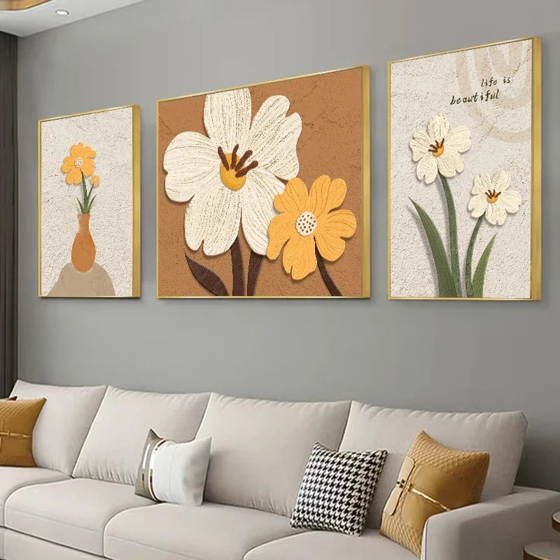 Set of 3 Modern Botanical Abstract Canvas Wall Art