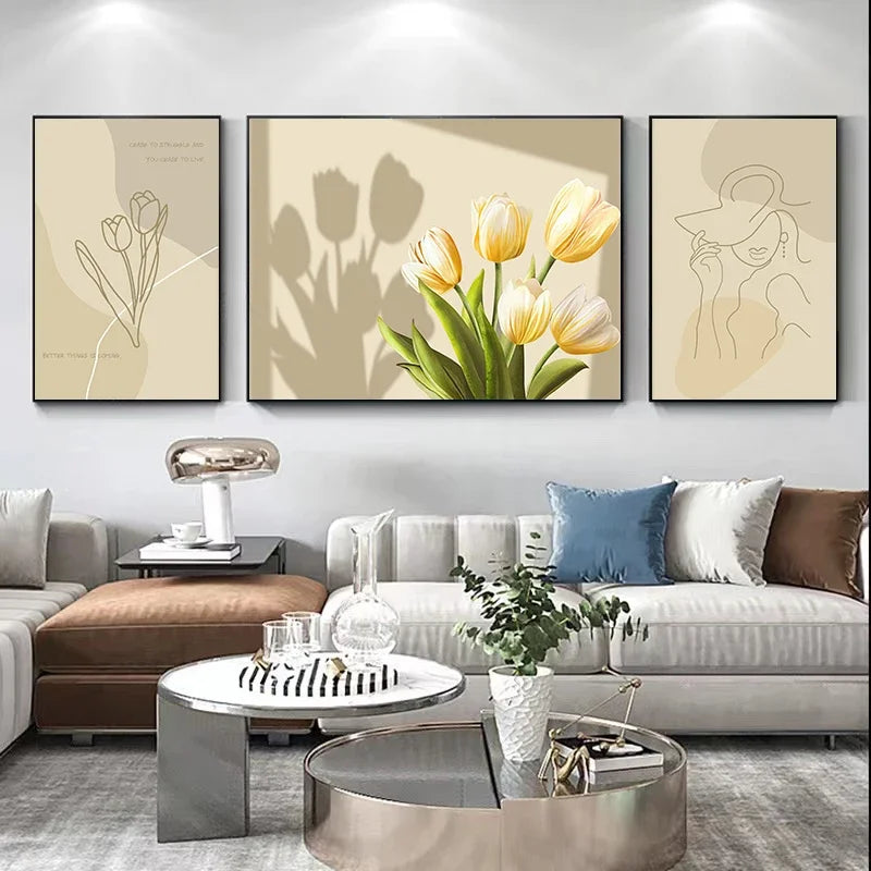 Set of 3 Modern Botanical Abstract Canvas Wall Art