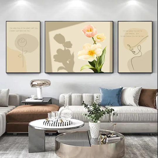 Set of 3 Modern Botanical Abstract Canvas Wall Art