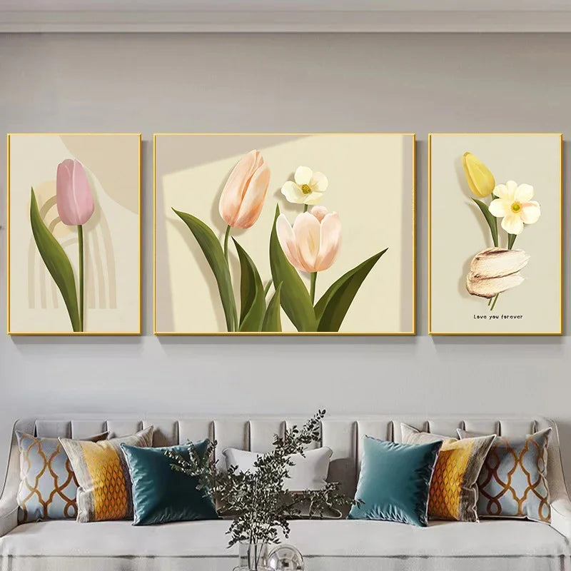 Set of 3 Modern Botanical Abstract Canvas Wall Art