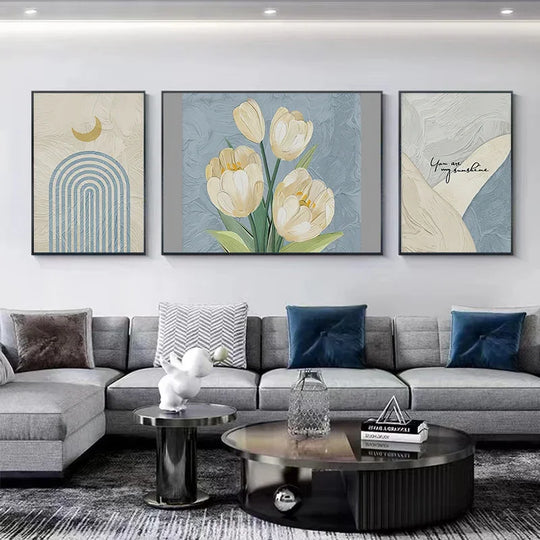 Set of 3 Modern Botanical Abstract Canvas Wall Art