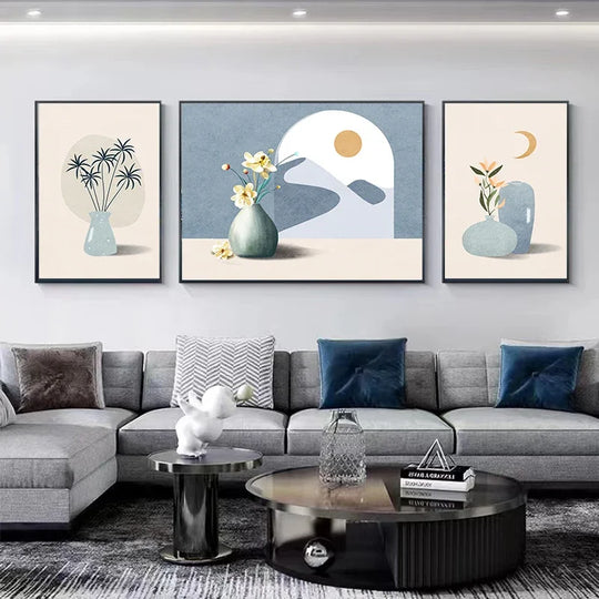 Set of 3 Modern Botanical Abstract Canvas Wall Art