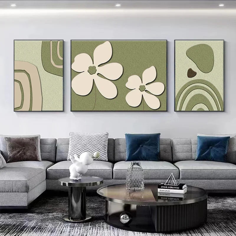 Set of 3 Modern Botanical Abstract Canvas Wall Art