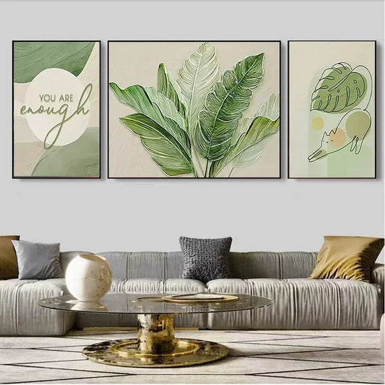 Set of 3 Modern Botanical Abstract Canvas Wall Art