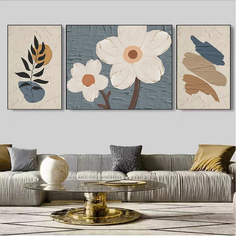 Set of 3 Modern Botanical Abstract Canvas Wall Art