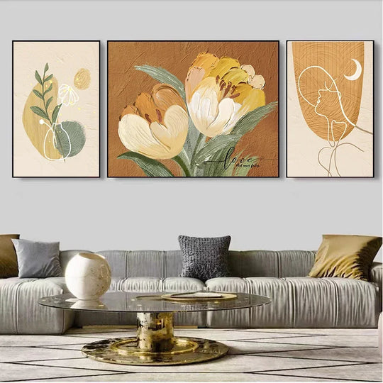 Set of 3 Modern Botanical Abstract Canvas Wall Art
