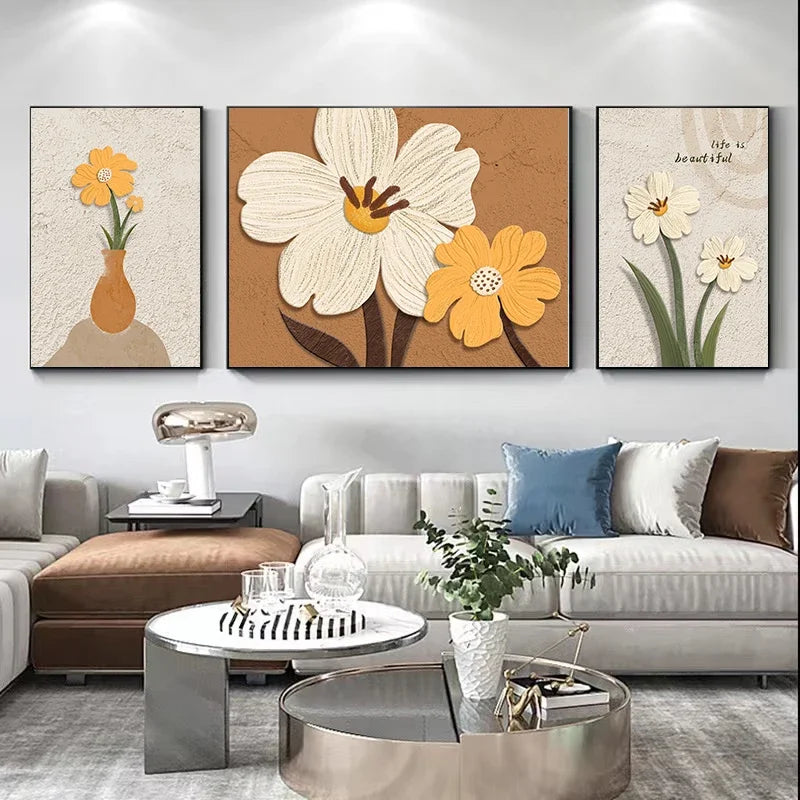 Set of 3 Modern Botanical Abstract Canvas Wall Art