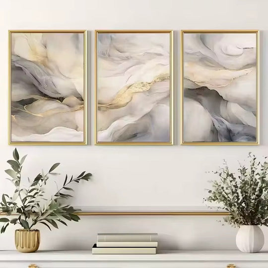 Set of 3 Modern Flowing Sandscape Abstract Canvas Wall Art