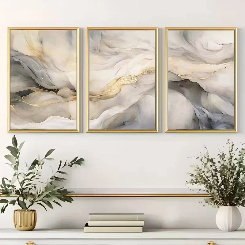 Set of 3 Modern Flowing Sandscape Abstract Canvas Wall Art