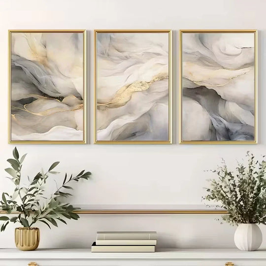 Set of 3 Modern Flowing Sandscape Abstract Canvas Wall Art