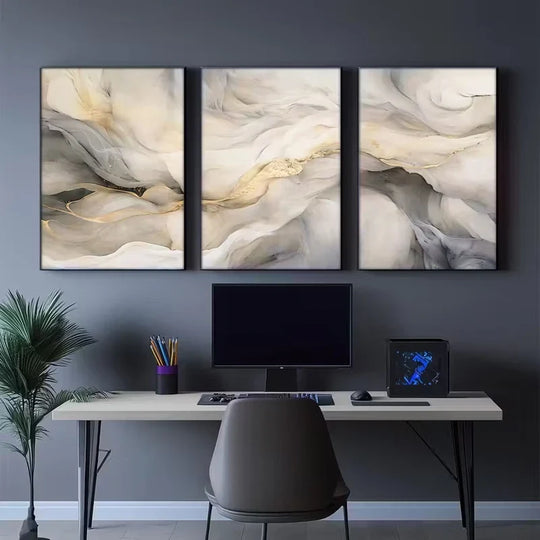 Set of 3 Modern Flowing Sandscape Abstract Canvas Wall Art