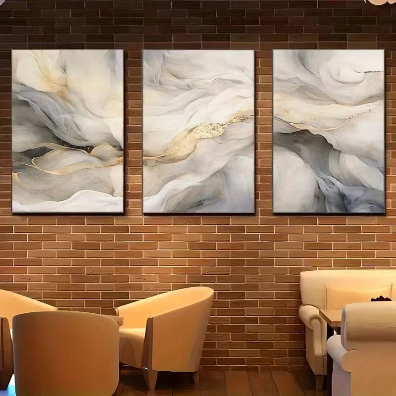 Set of 3 Modern Flowing Sandscape Abstract Canvas Wall Art