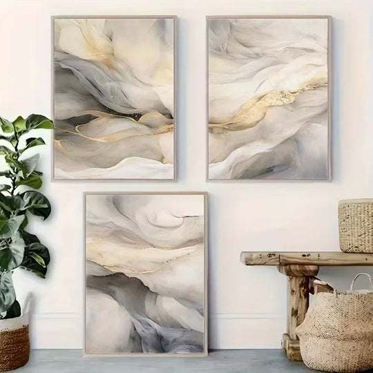 Set of 3 Modern Flowing Sandscape Abstract Canvas Wall Art