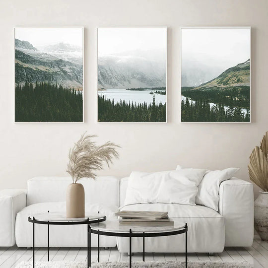 Set of 3 Mountain Lake Wilderness Canvas Wall Art