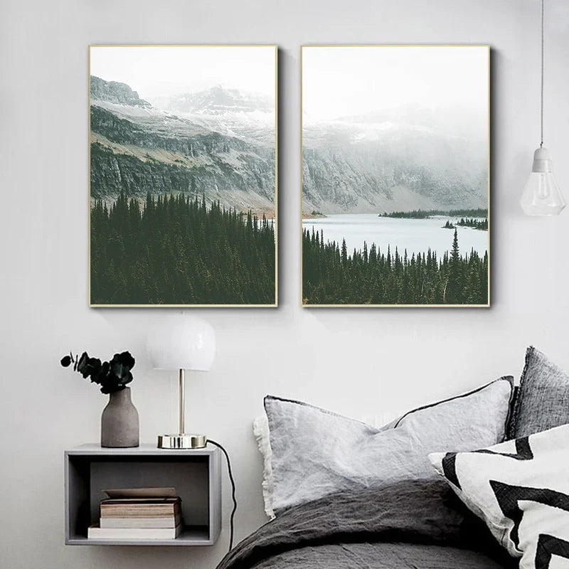 Set of 3 Mountain Lake Wilderness Canvas Wall Art