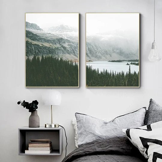 Set of 3 Mountain Lake Wilderness Canvas Wall Art