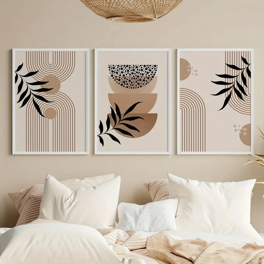 Set Of 3 Neutral Boho Botanical Canvas Wall Art Prints