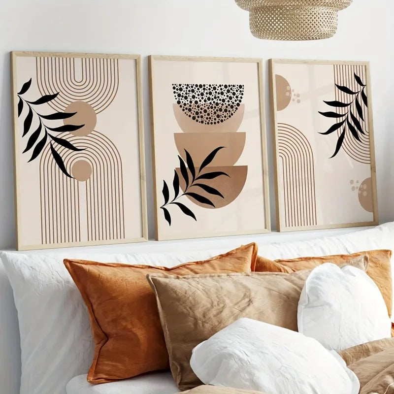 Set Of 3 Neutral Boho Botanical Canvas Wall Art Prints