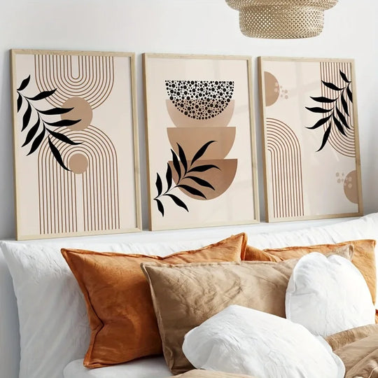 Set Of 3 Neutral Boho Botanical Canvas Wall Art Prints