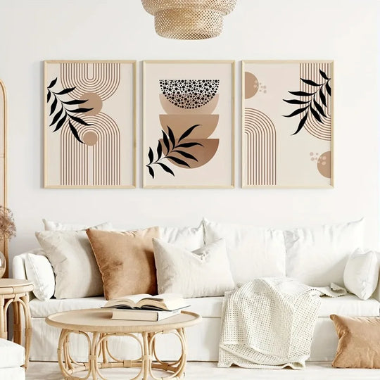 Set Of 3 Neutral Boho Botanical Canvas Wall Art Prints