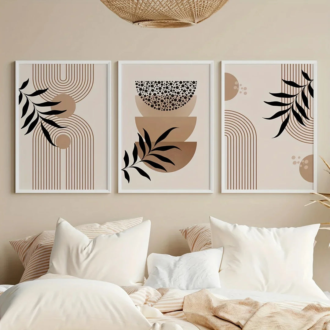 Set Of 3 Neutral Boho Botanical Canvas Wall Art Prints