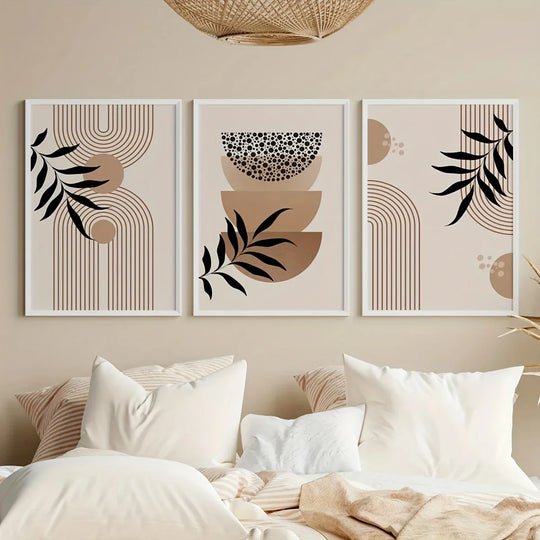Set Of 3 Neutral Boho Botanical Canvas Wall Art Prints