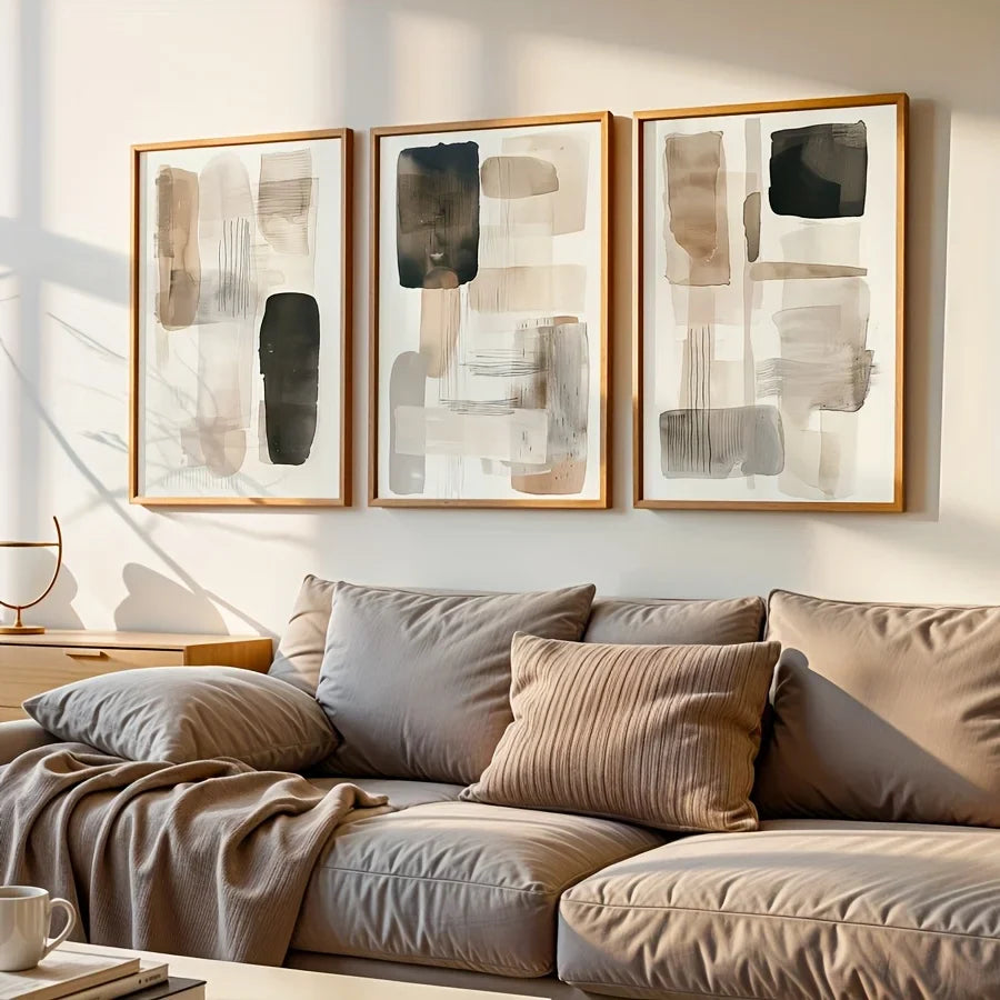 Neutral Tones Abstract Canvas Wall Art Set