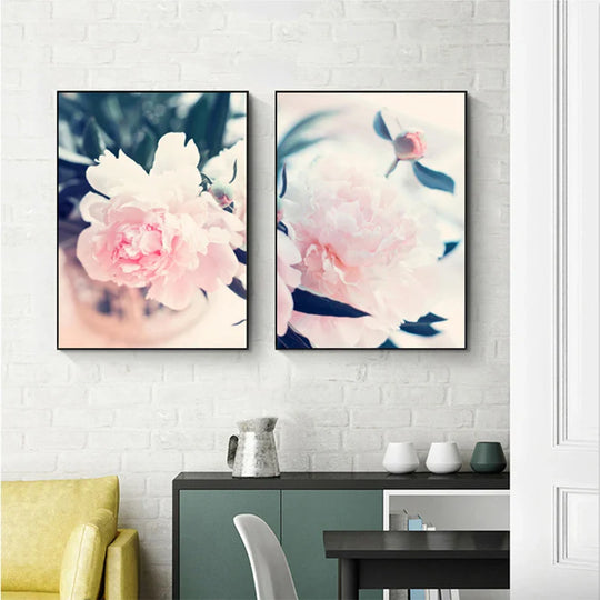 Set of 3 Pink Peony Floral Canvas Wall Art Prints