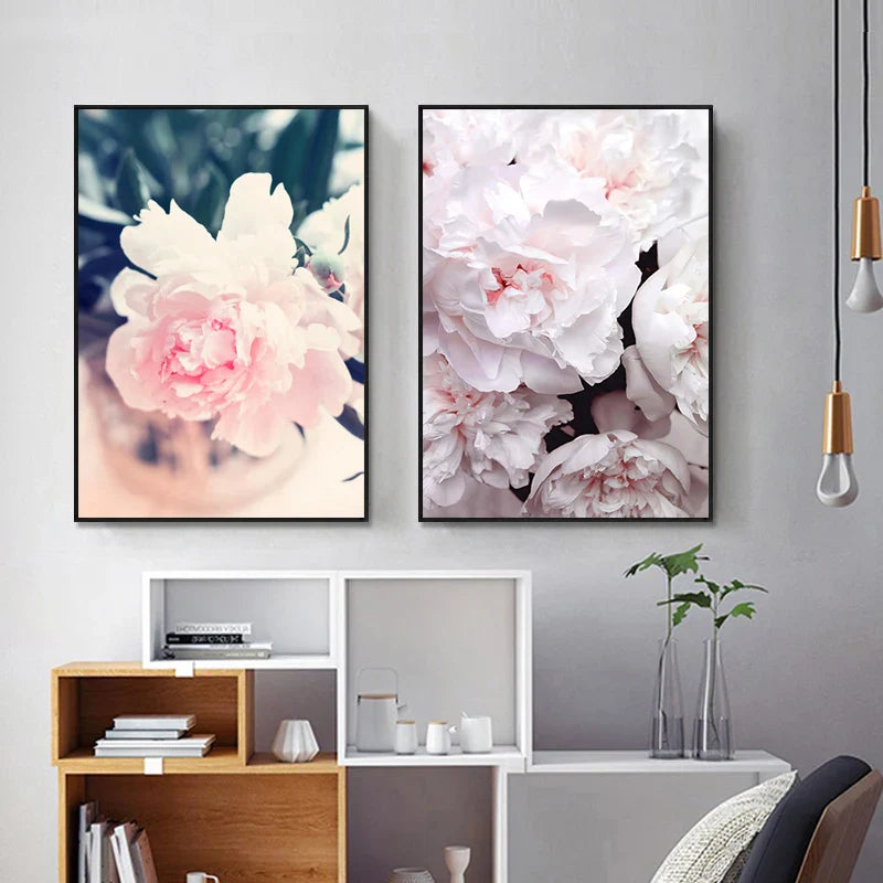 Set of 3 Pink Peony Floral Canvas Wall Art Prints