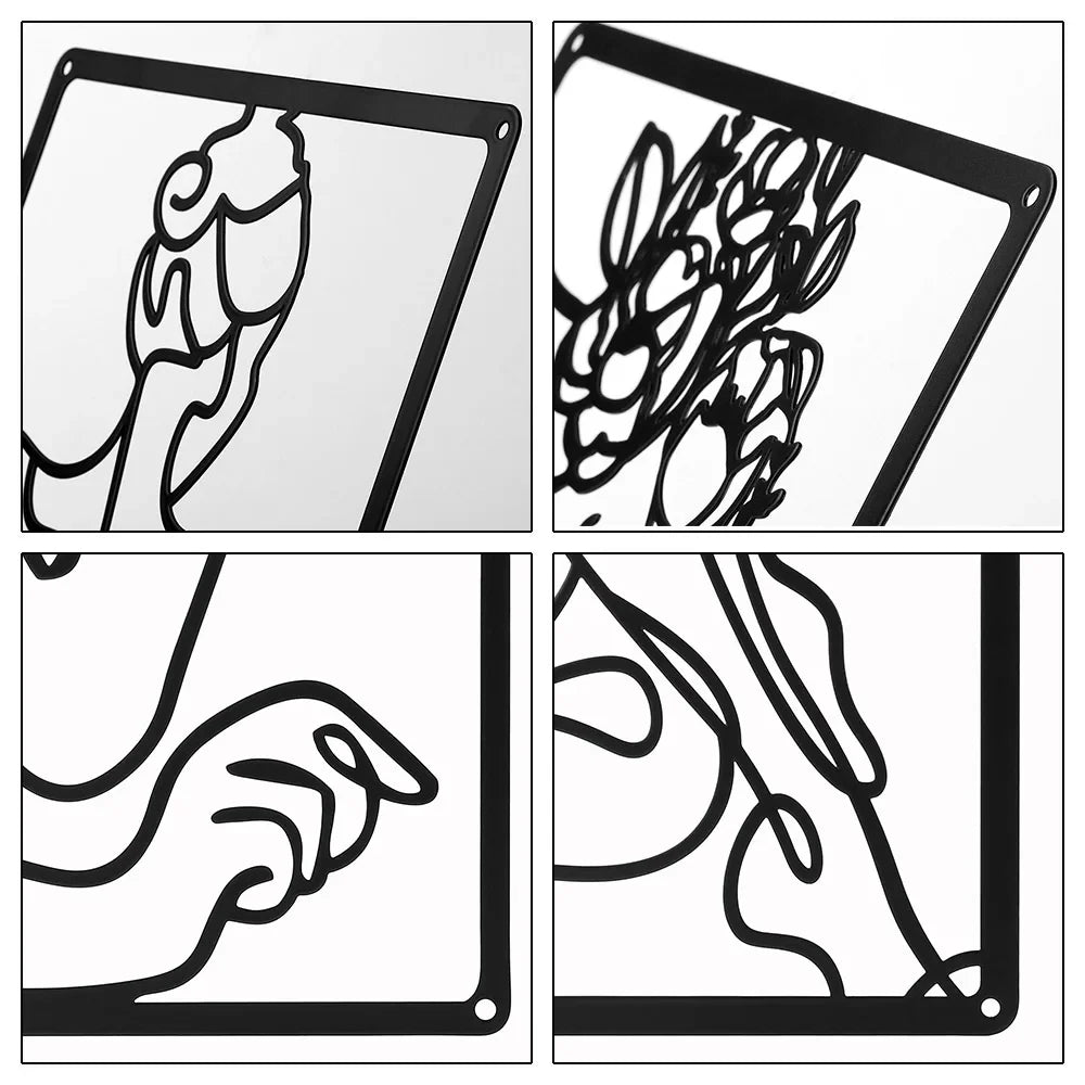 Set of 3 Lady Portrait Black Metal Wall Art