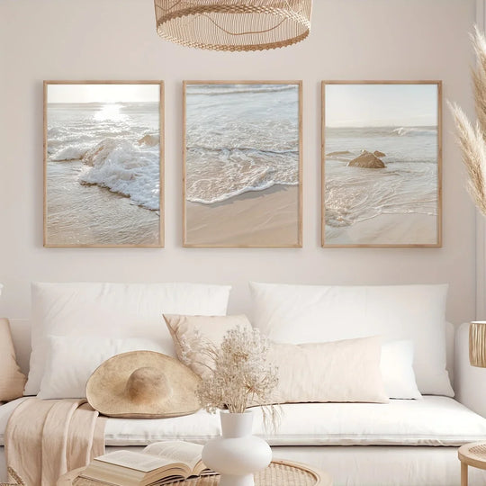 Set of 3 Seaside Sandy Beach Landscape Canvas Wall Art