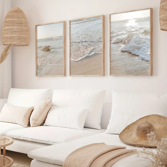 Set of 3 Seaside Sandy Beach Landscape Canvas Wall Art