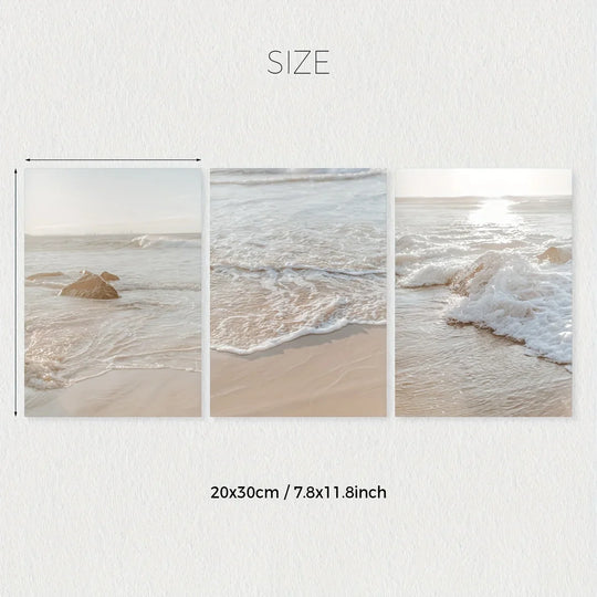 Set of 3 Seaside Sandy Beach Landscape Canvas Wall Art