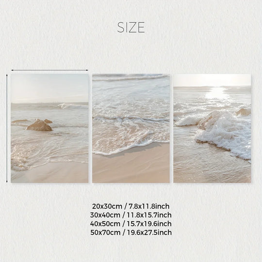 Set of 3 Seaside Sandy Beach Landscape Canvas Wall Art