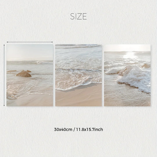 Set of 3 Seaside Sandy Beach Landscape Canvas Wall Art