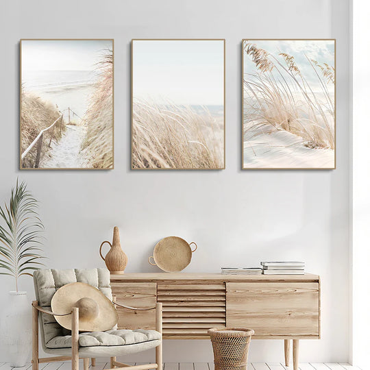 Summer Seascape Coastal Landscape Canvas Wall Art Set of 3