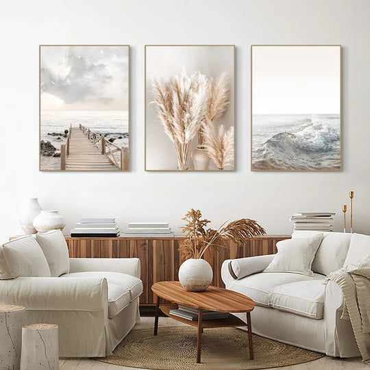Summer Seascape Coastal Landscape Canvas Wall Art Set of 3