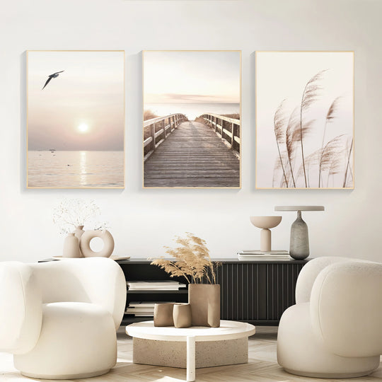Summer Seascape Coastal Landscape Canvas Wall Art Set of 3