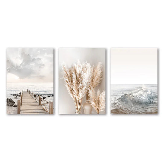 Summer Seascape Coastal Landscape Canvas Wall Art Set of 3