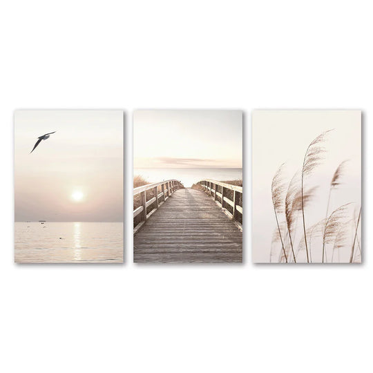 Summer Seascape Coastal Landscape Canvas Wall Art Set of 3
