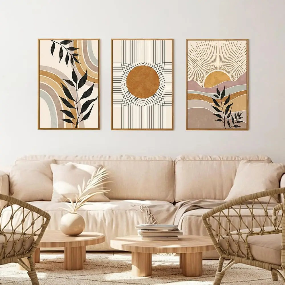 Sunrise Abstract Botanical Canvas Wall Art Set of 3