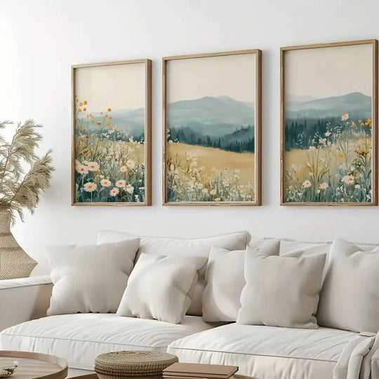 Wild Meadow Flower Landscape Canvas Wall Art Set