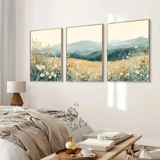 Wild Meadow Flower Landscape Canvas Wall Art Set