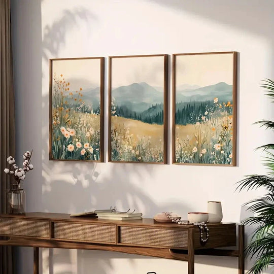 Wild Meadow Flower Landscape Canvas Wall Art Set