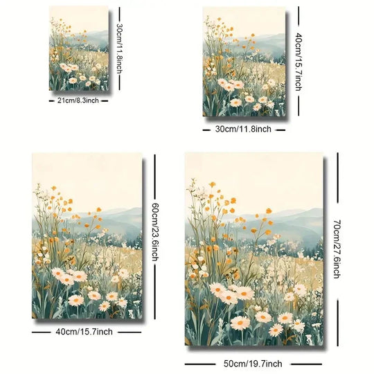 Wild Meadow Flower Landscape Canvas Wall Art Set